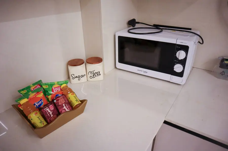 Welcome snacks and tea on the counter